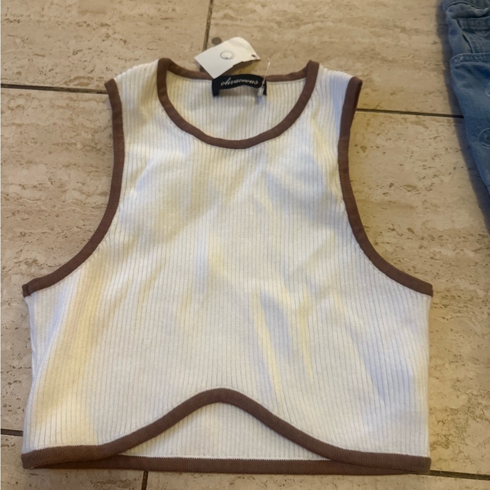 White and Brown Women's Crop Top